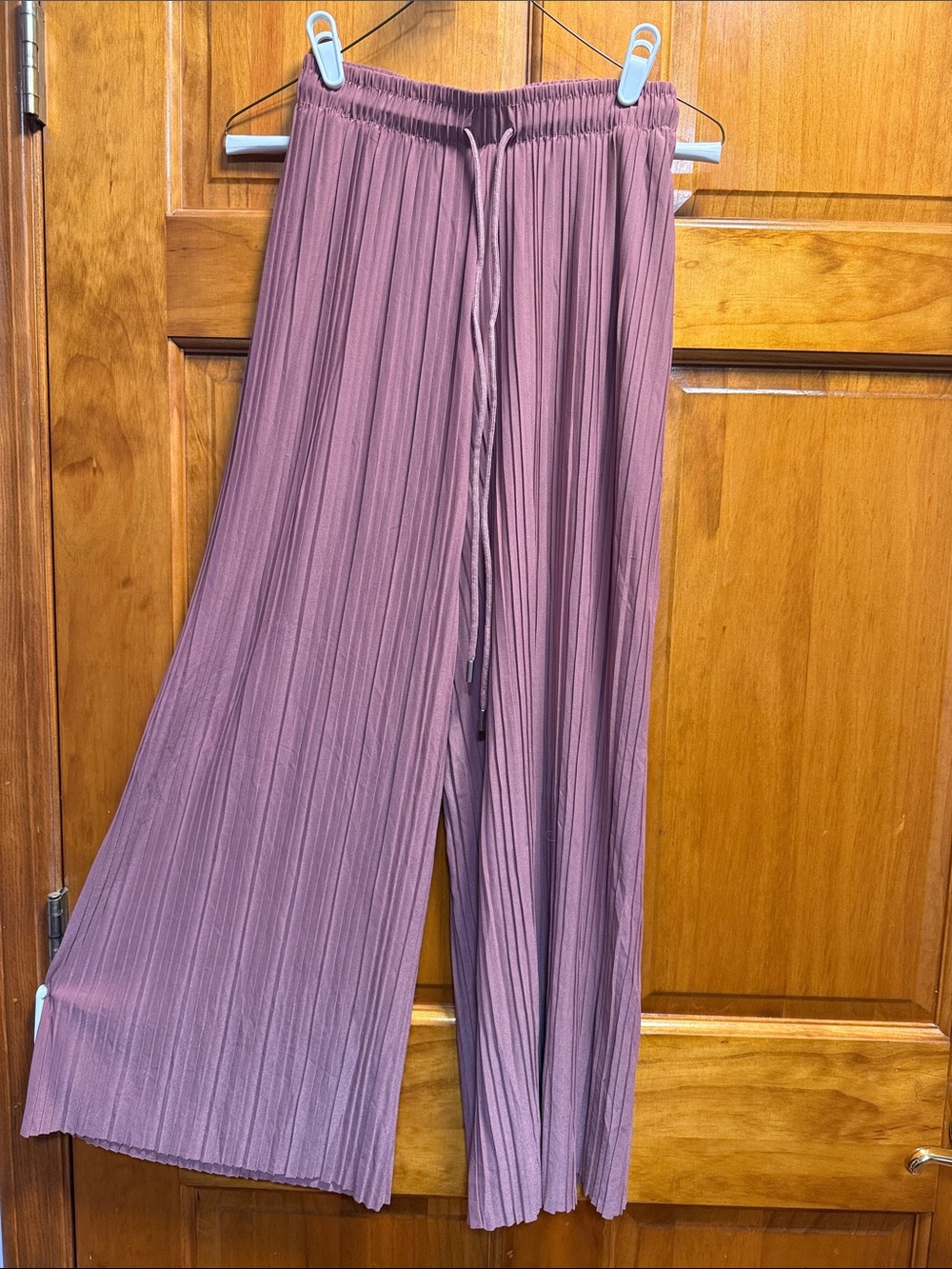 Pleated Wide-Leg Drawstring Pants - Mauve